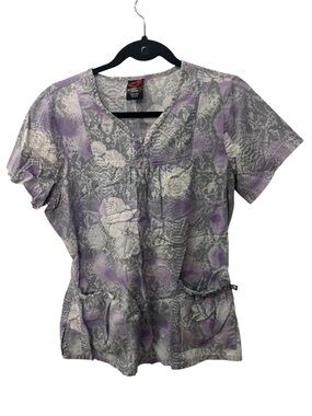Ecko Unltd. scrub top features a distinct purple and grey snakeskin women’s sz M